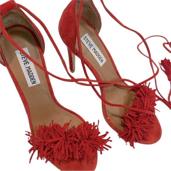 Steve Madden Shoes - Steve Madden Sasey Fringe Heel stiletto red tie up size 6.5 ladies